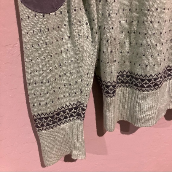 Born Silk Cashmere Fair Isle Green Quarter Zip Sweater Elbow Patches Men's Sz M - Picture 10 of 15